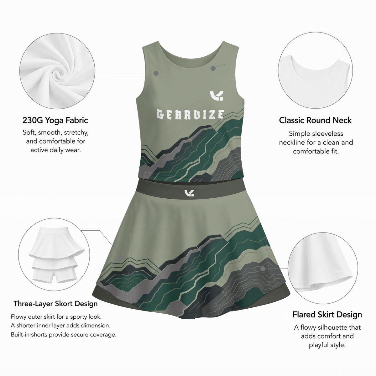 Girls Tennis Skirt Set – Forest Terrain