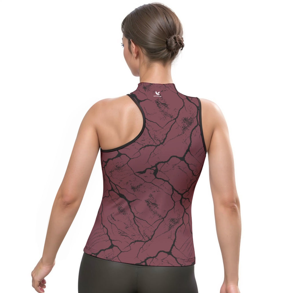 Yoga Halter Tank – Burgundy Topographic