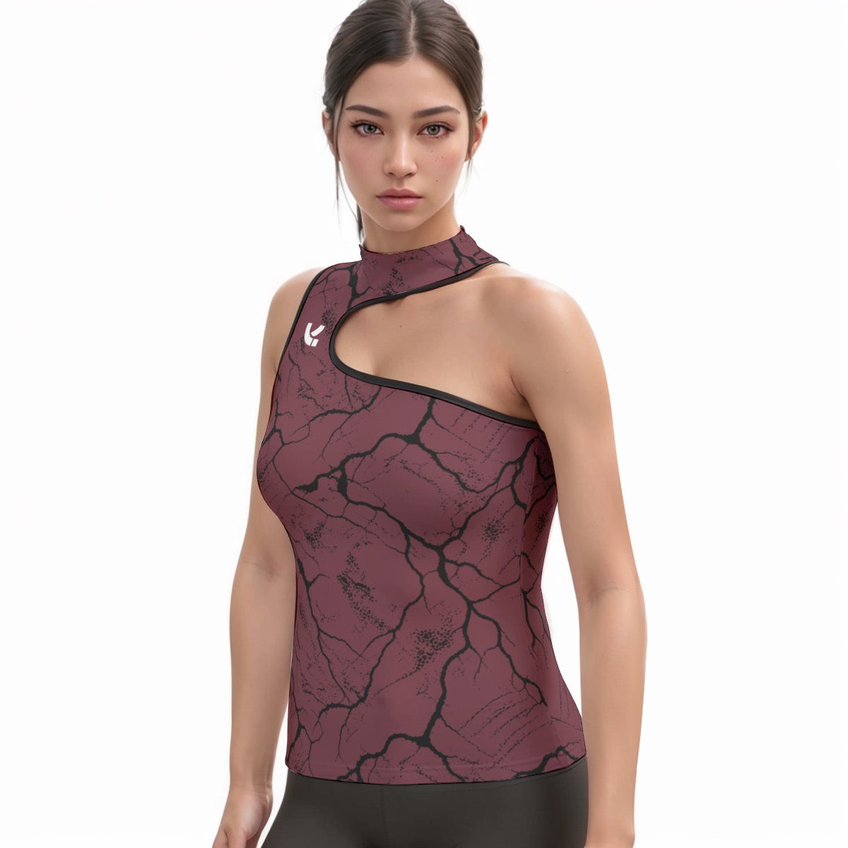 Yoga Halter Tank – Burgundy Topographic