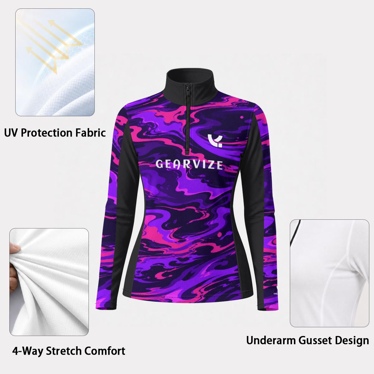 Tennis Stand-Collar Top – Violet Camo