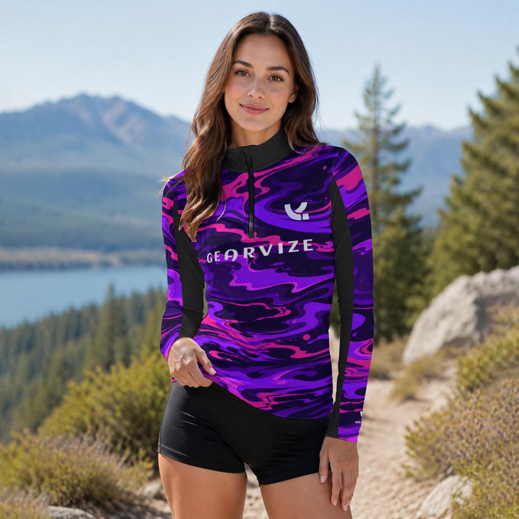 Tennis Stand-Collar Top – Violet Camo